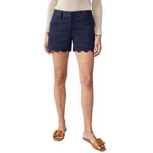 J McLaughlin Scallop Hem Chino Petal Shorts-Navy Blue-Women Size 10